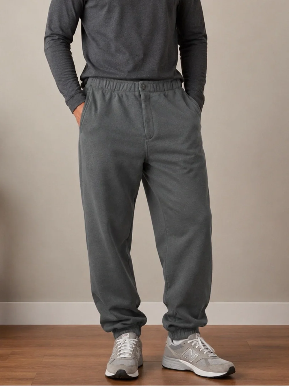 L.L.Bean Men’s Charcoal Gray Fleece Sweatpants Joggers Zip Pockets